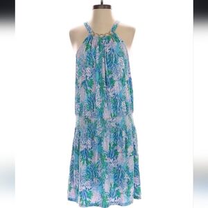 Lilly Pulitzer Blue and Green Halter Romper Dress